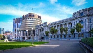 Bee Hive and Parliament House in Wellington, New Zealand.