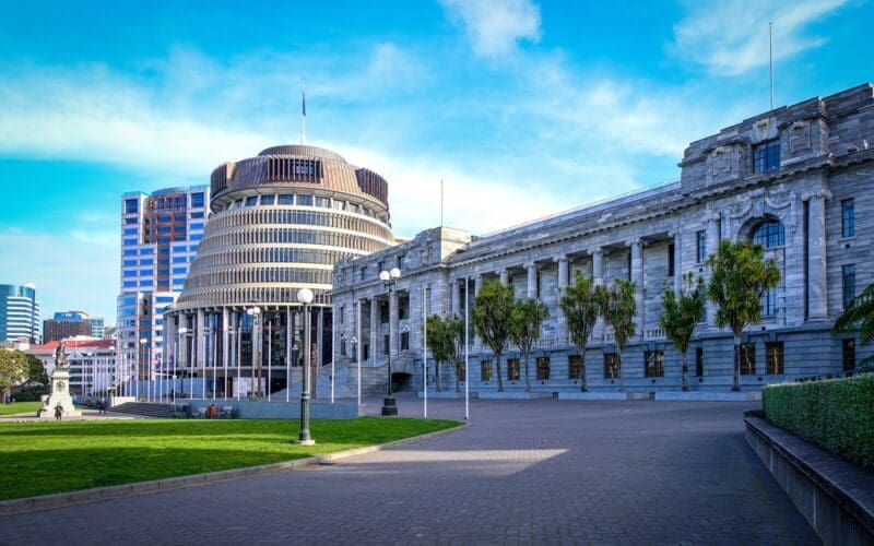 Bee Hive and Parliament House in Wellington, New Zealand.