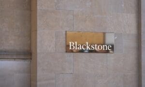 Blackstone sign on the office building in Wayne, Pennsylvania, USA, on November 6, 2023