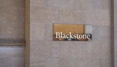 Blackstone sign on the office building in Wayne, Pennsylvania, USA, on November 6, 2023