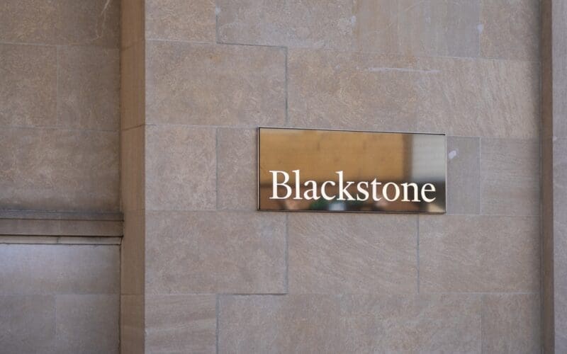 Blackstone sign on the office building in Wayne, Pennsylvania, USA, on November 6, 2023