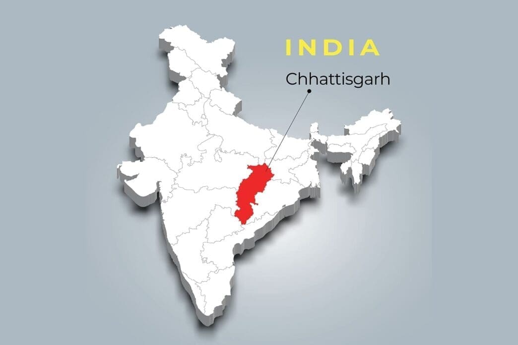 Chhattisgarh map location in Indian 3d isometric map
