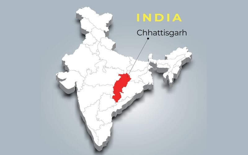 Chhattisgarh map location in Indian 3d isometric map