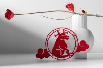 Chinese ornament featuring an ox and floral designs