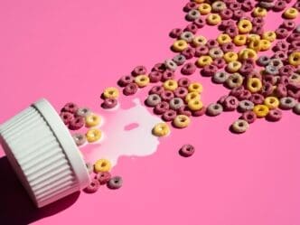 Cupcake form filled with fruit cereal loops