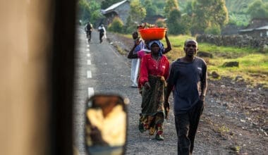 Democratic Republic of Congo - March 9, 2018. People walking along the road in Goma town in eastern Congo