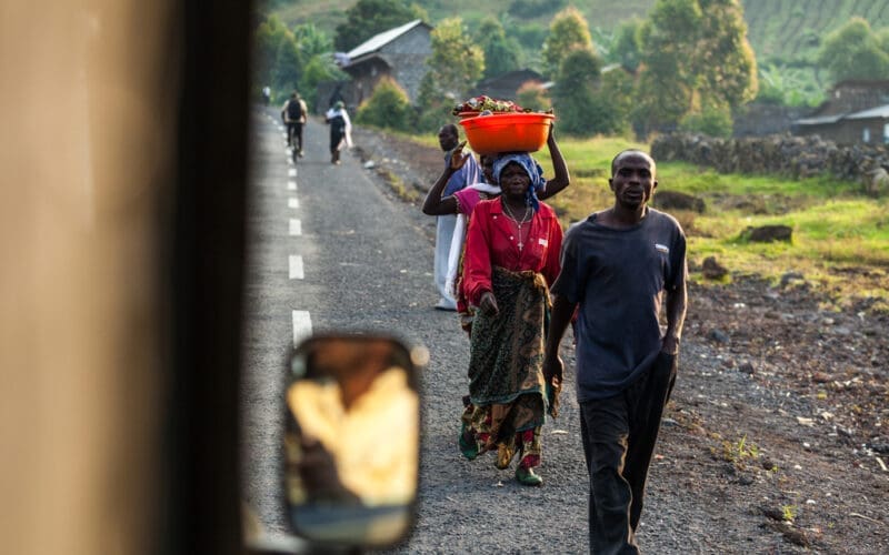 Democratic Republic of Congo - March 9, 2018. People walking along the road in Goma town in eastern Congo