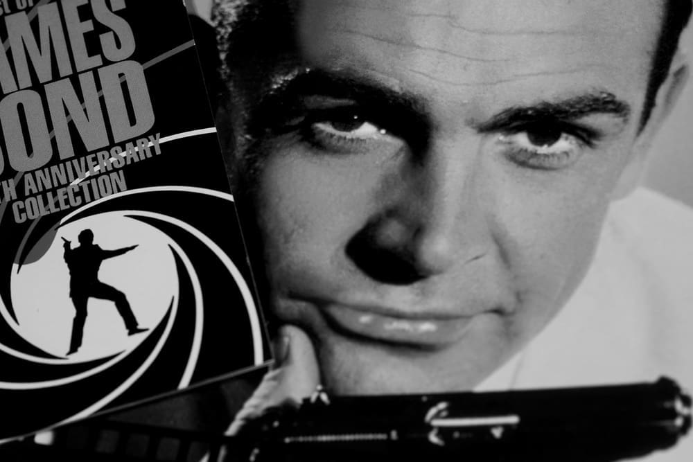 Detail of image of Sean Connery in role of James Bond 007 from Connery, Movie Icons, Taschen book and cover The Best of James Bond 30th anniversary collection