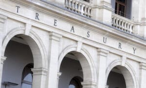 Detailed view of the Treasury building