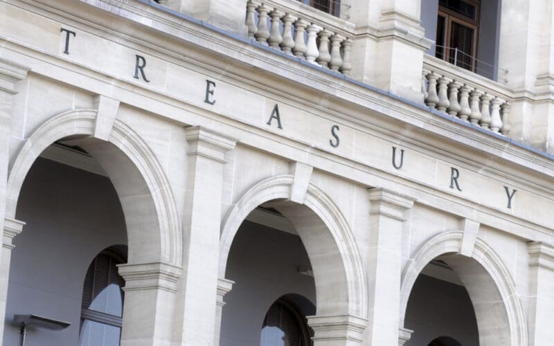 Detailed view of the Treasury building