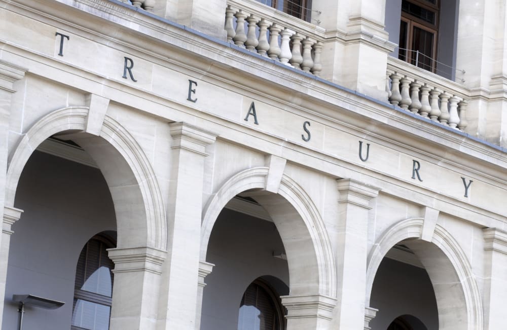 Detailed view of the Treasury building