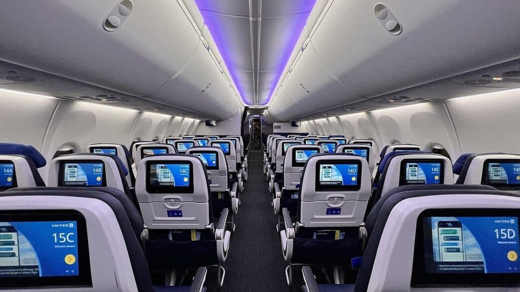 Economy cabin on a United Airlines 737 MAX.