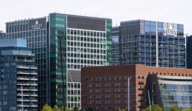 Exterior view of the headquarters of Vertex Pharmaceuticals, an American biotechnology company, in Boston, Massachusetts