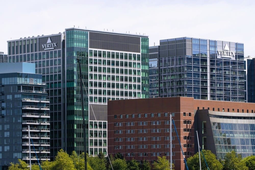 Exterior view of the headquarters of Vertex Pharmaceuticals, an American biotechnology company, in Boston, Massachusetts