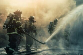 Firefighters putting out a fire