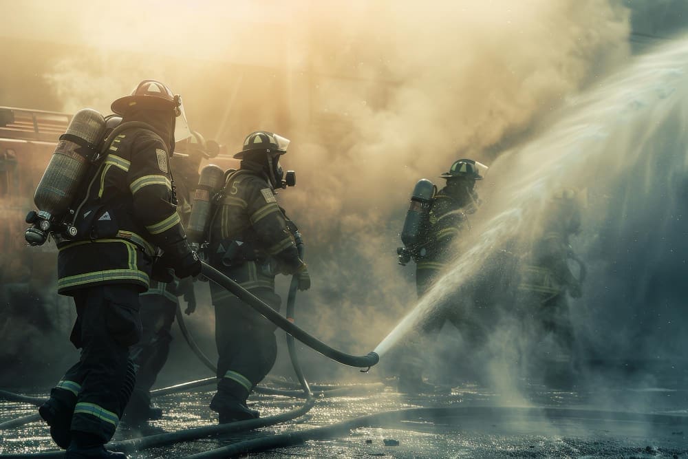 Firefighters putting out a fire