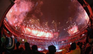 Fireworks go off at the end of the Super Bowl XLVIII halftime show at MetLife Stadium in East Rutherford, N.J. Feb. 2, 2014