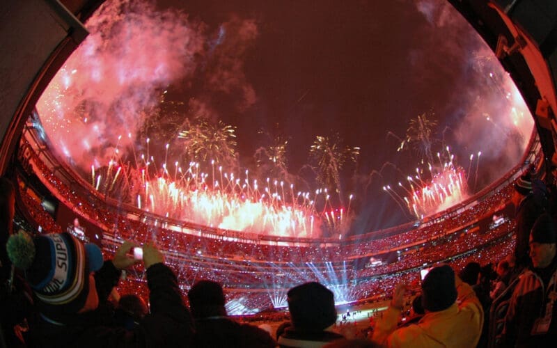 Fireworks go off at the end of the Super Bowl XLVIII halftime show at MetLife Stadium in East Rutherford, N.J. Feb. 2, 2014