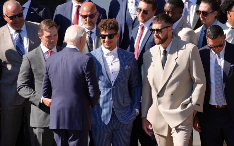 Former President Biden hosts Patrick Mahomes, Travis Kelce and the Super Bowl Champion Kansas City Chiefs at the White House