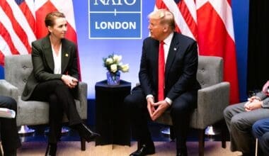 Frederiksen with then-President of the United States Donald Trump during a NATO meeting in London, United Kingdom, December 2019. Photo by The White House from Washington, DC - via Wikimedia Commons