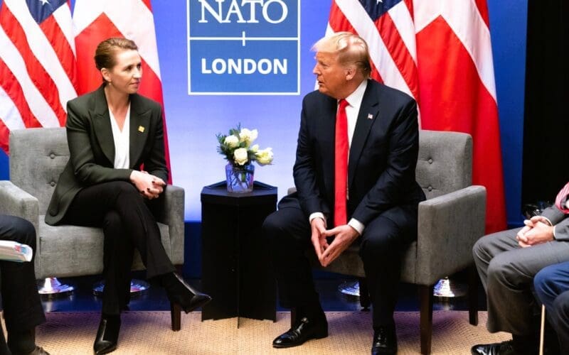 Frederiksen with then-President of the United States Donald Trump during a NATO meeting in London, United Kingdom, December 2019. Photo by The White House from Washington, DC - via Wikimedia Commons