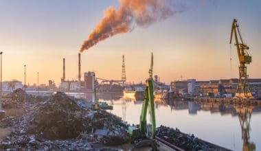 Industrial areas on a river in China, scrap yard, coal plant, port