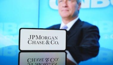 JPMorgan Chase logo in front of company CEO Jamie Dimon. December 6, 2024