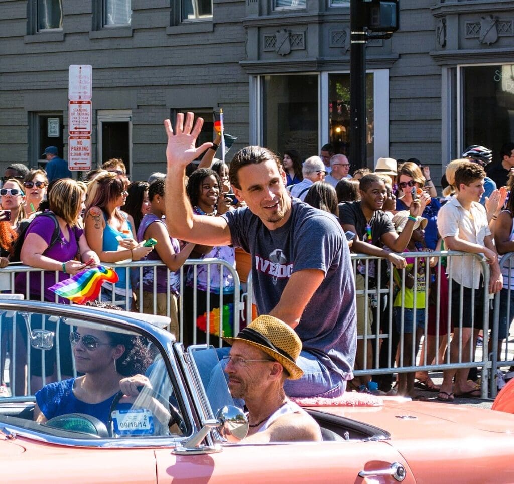 Kluwe at LGBT pride parade in Washington, D.C. in 2014