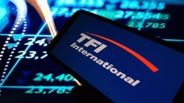 Konskie, Poland - December 14, 2024 TFI International company logo displayed on mobile phone. Photo by Shutterstockcom - Piotr Swat