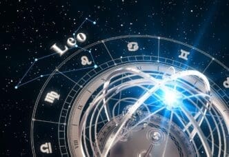 Leo Zodiac Sign and Armillary Sphere on a Black Background