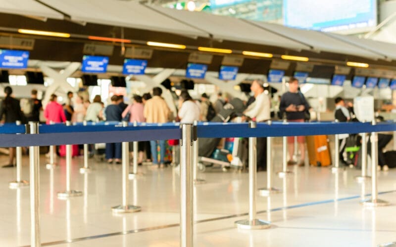 Line for passenger check-in at the airport