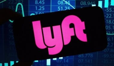 Lyft company logo displayed on mobile phone