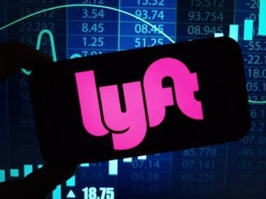 Lyft company logo displayed on mobile phone