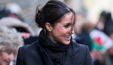 Meghan Markle arrives at a blustery Cardiff Castle