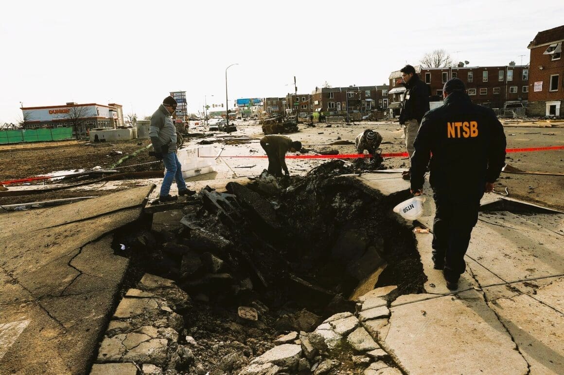 NTSB investigators at the crash scene on February 2