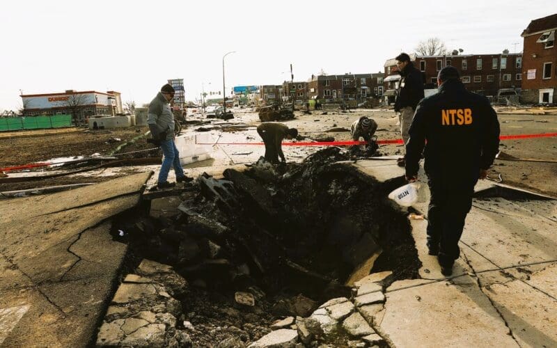 NTSB investigators at the crash scene on February 2