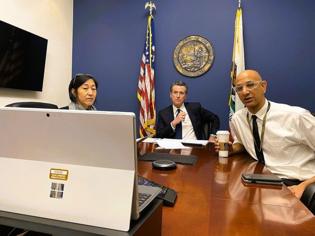 Newsom meets with health officials on the COVID-19 pandemic, March 2020