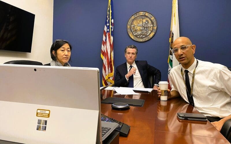 Newsom meets with health officials on the COVID-19 pandemic, March 2020