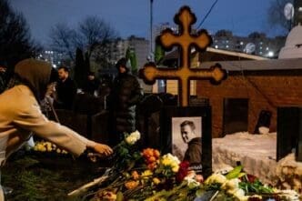 People who came to say goodbye to the politician Alexei Navalny. Funeral service in the church and burial in the cemetery
