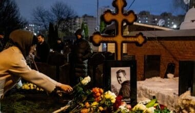 People who came to say goodbye to the politician Alexei Navalny. Funeral service in the church and burial in the cemetery