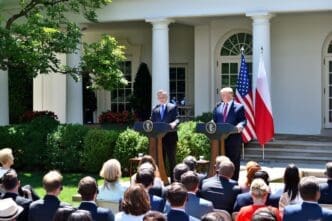 President Donald Trump and President Andrzej Duda of Poland hold a joint press conference in the Rose Garden of The White House