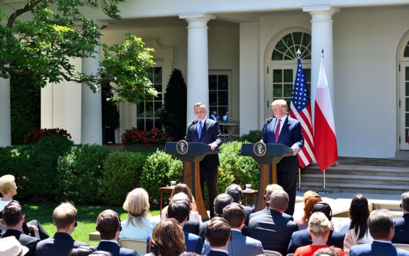 President Donald Trump and President Andrzej Duda of Poland hold a joint press conference in the Rose Garden of The White House