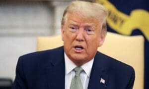 President Donald Trump talks to journalists while hosting Prime Minister of Ireland Leo Varadkar in the Oval Office at the White House March 12, 2020 in Washington, DC