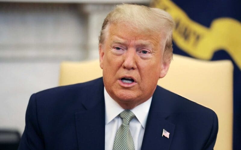 President Donald Trump talks to journalists while hosting Prime Minister of Ireland Leo Varadkar in the Oval Office at the White House March 12, 2020 in Washington, DC