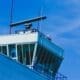 Radar station positioned above the traffic control tower