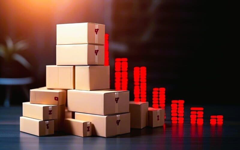 Red arrow boxes indicating increased trade volumes, growth in purchasing power, and an economic trade surplus