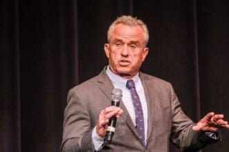 Robert F. Kennedy Jr. discusses immigration issues after the premiere of Midnight at the Border in Beverly Hills, Calif., on Aug. 3, 2023