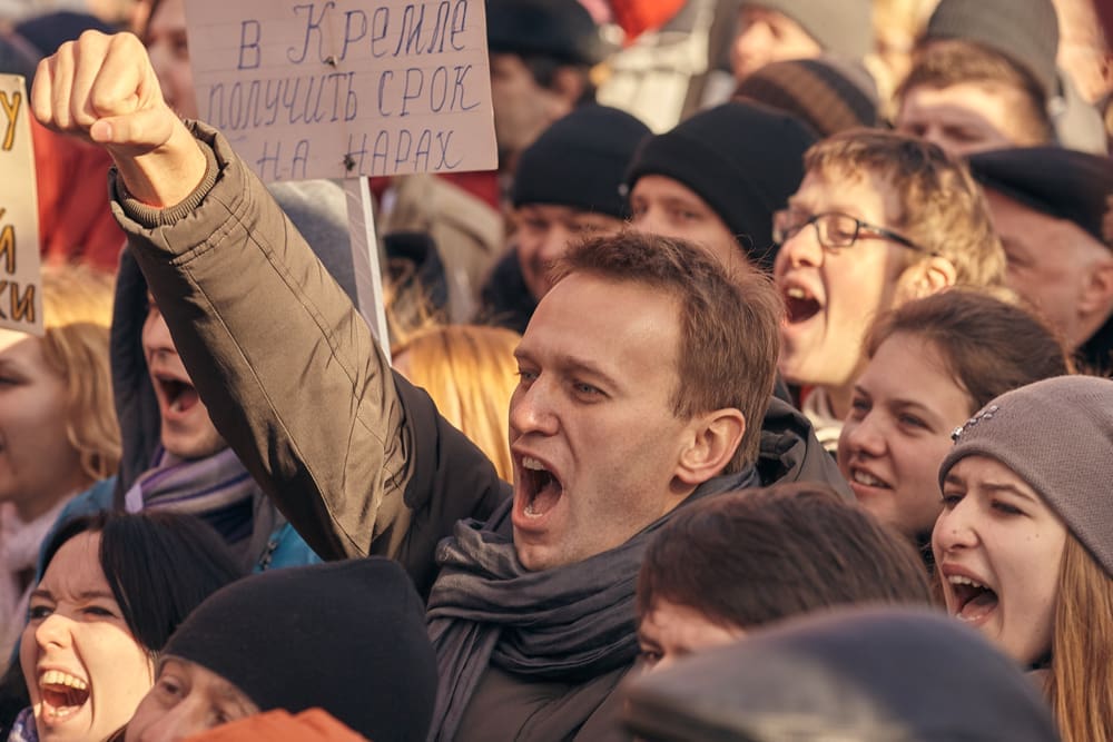 Russia Moscow Alexei Navalny opposition leader at a protest rally an emotional portrait of a politician March 10, 2012