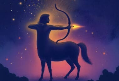 Sagittarius zodiac sign set against a backdrop of galaxy stars
