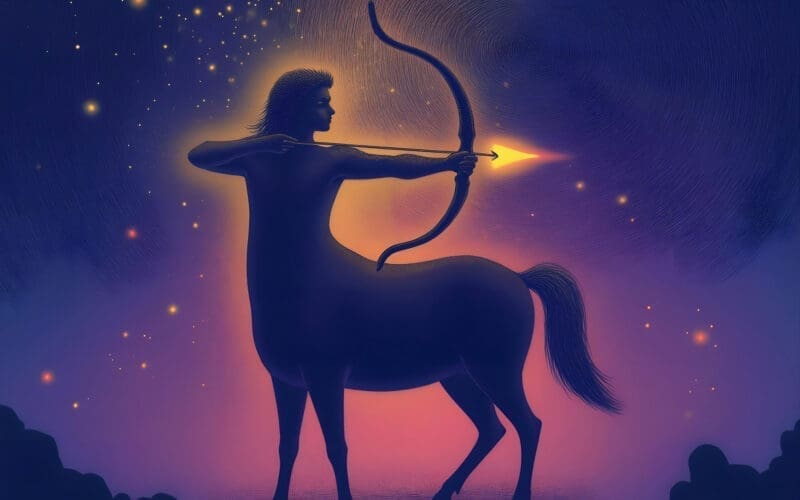Sagittarius zodiac sign set against a backdrop of galaxy stars
